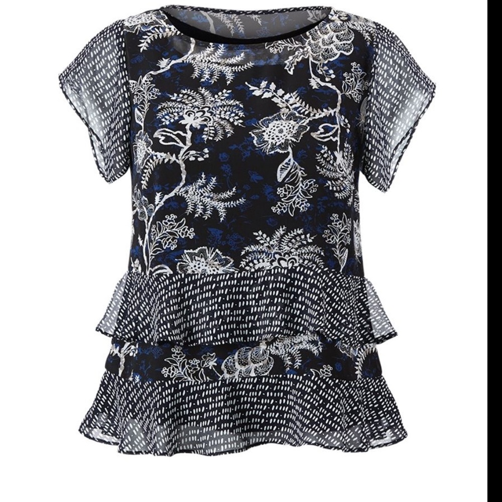 Cabi Floral Print Hybrid Blouse, Size Medium